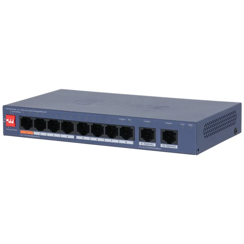 DAHUA CS4010-8ET2GT-60 8 PORT 10/100 + 2 PORT GIGABIT UPLINK CLOUD YÖNETİLEBİLİR 60W POE METAL KASA SWITCH