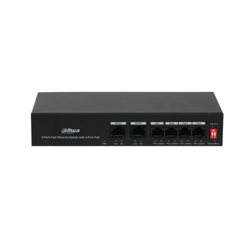 DAHUA PFS3006-4ET-36 4 PORT 10/100 + 2 PORT 10/100 UPLINK 36W POE METAL KASA SWITCH