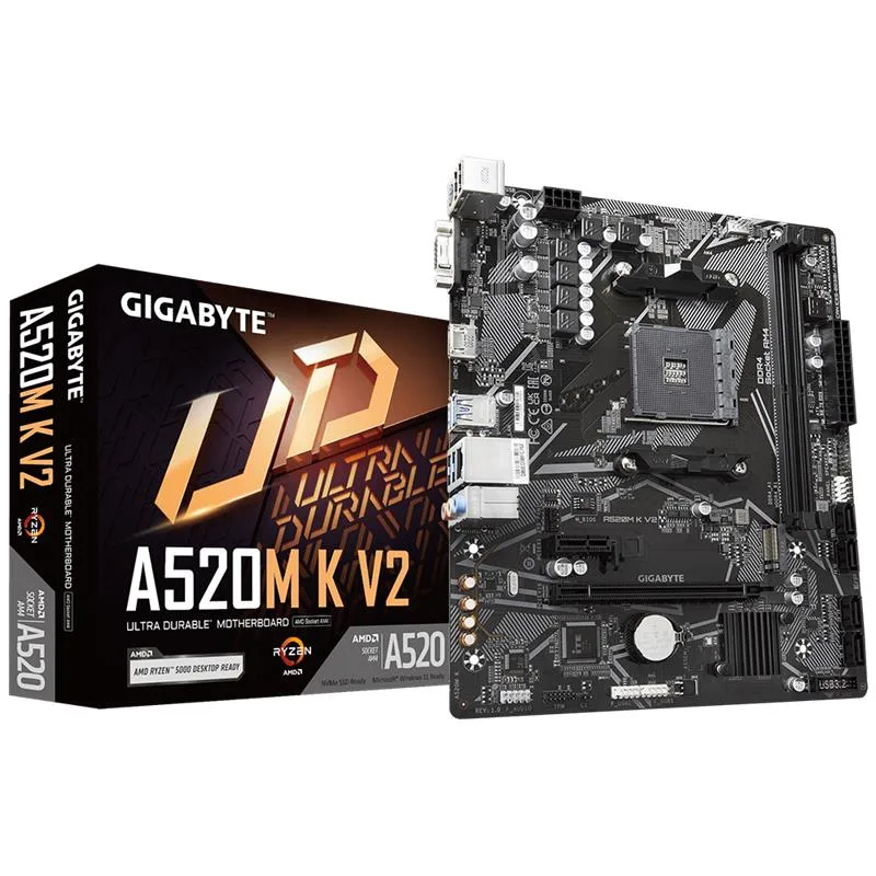 GIGABYTE A520M K V2 DDR4 5100MHZ 1XVGA 1XHDMI 1XM.2 USB 3.2 MATX AM4 (AMD AM4 5000/4000 /3000 SERİSİ İLE UYUMLU)