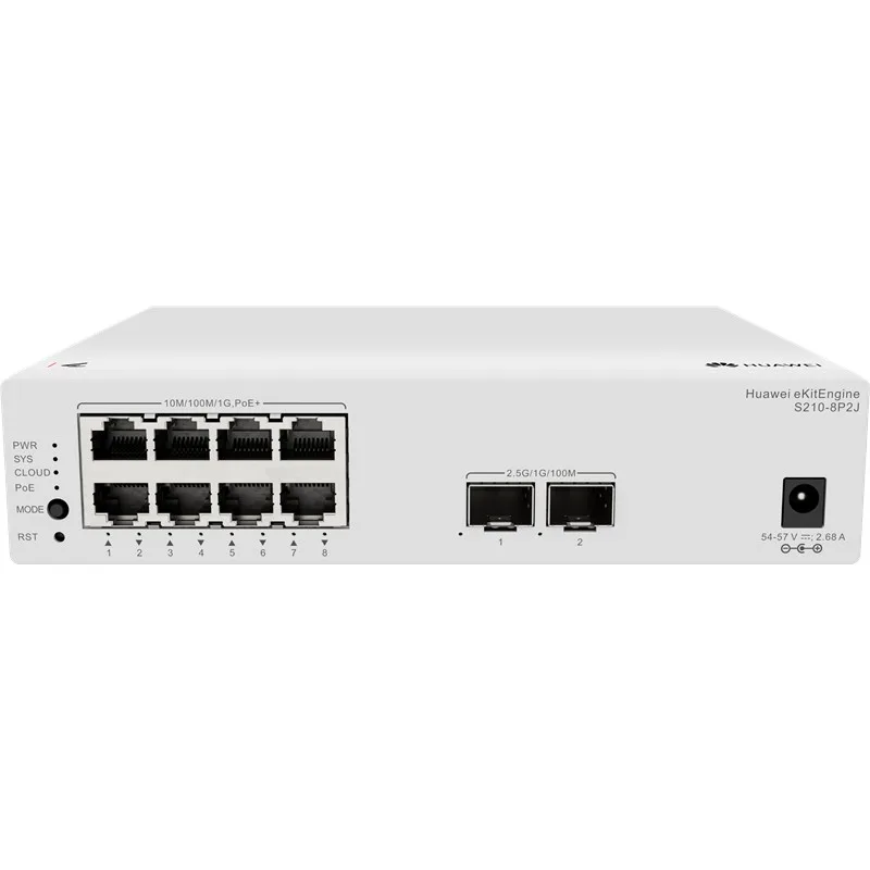 HUAWEI EKITENGINE S210-8P2J 8 PORT GIGABIT + 2 PORT 2.5G SFP UPLINK CLOUD YÖNETİLEBİLİR L2 128W POE METAL KASA SWITCH