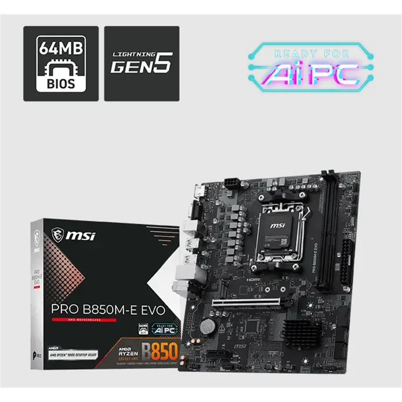 MSI PRO B850M-E EVO DDR5 8200MHZ 1XVGA 1XHDMI 1XM.2 USB MATX AM5 (AMD AM5 9000/8000/7000 SERİLERİ İLE UYUMLU)