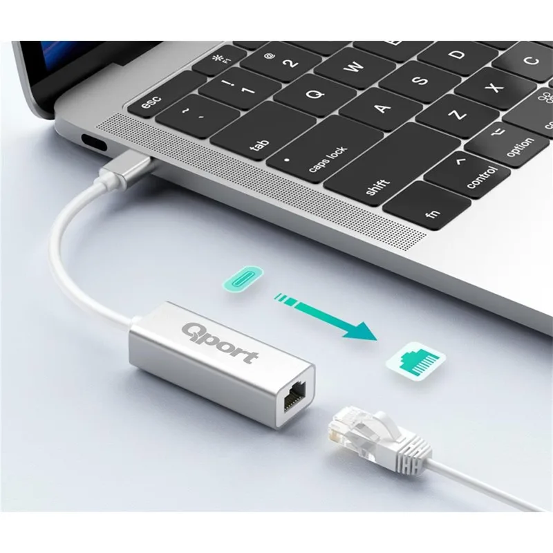 QPORT Q-TR45 TYPE-C TO RJ45(GİGABİT)NETWORK ÇEVİRİCİ - görsel 2