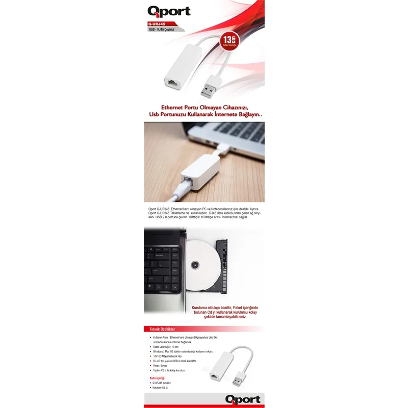 QPORT Q-URJ45 USB TO RJ45 ÇEVİRİCİ - görsel 2