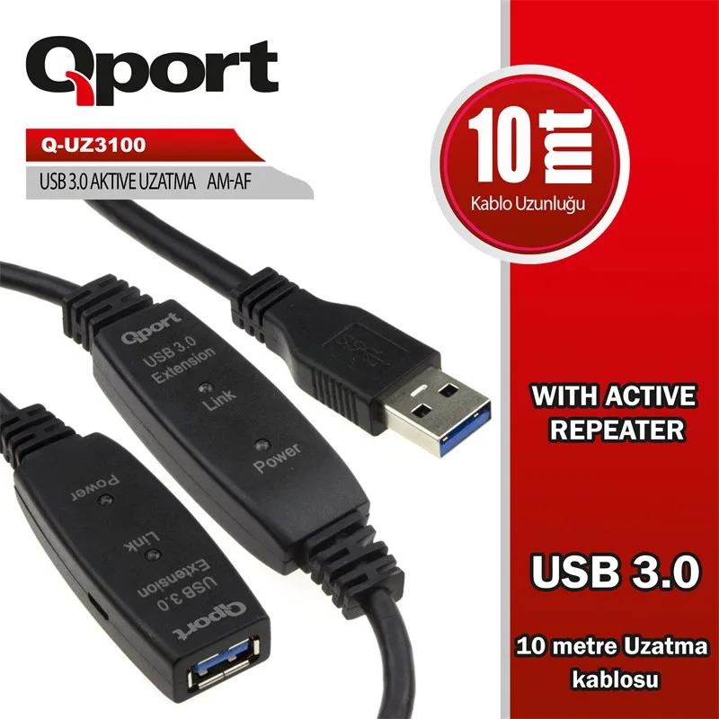 QPORT Q-UZ3100 USB 3.0 10MT UZATMA KABLOSU (REPEATER)